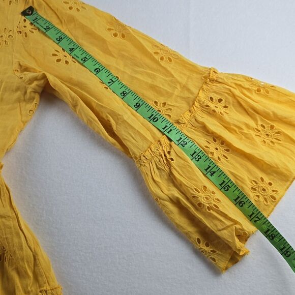 Rapsodia Balear Plain Dress Yellow Marigold Eyelet Bell Sleeve Women's Large - Picture 8 of 12